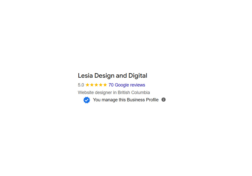 Lesia Design and Digital has a 5.0 rating and more than 70 Google reviews